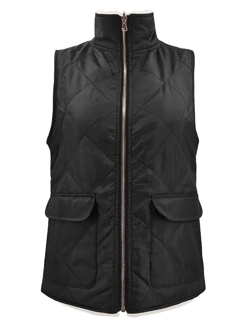 Women Solid Turn-Down Collar Thick Vest Jacket - MRSLM