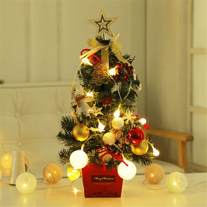 Mini Christmas Tree Desktop with Lights 50CM Golden and Red Christmas Tree Set - MRSLM