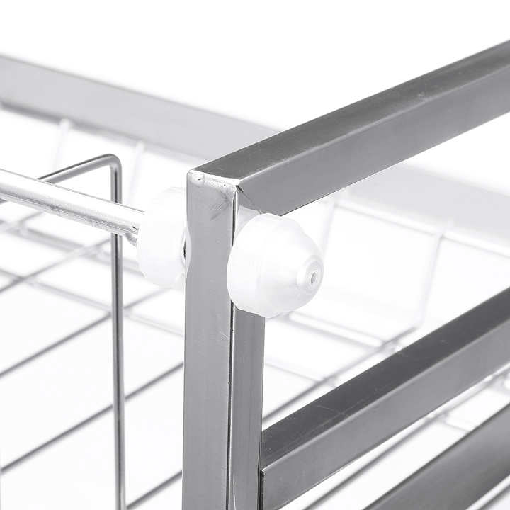 2 Tier Stainless Steel Drain Dish Rack Tableware Cutlery Drain Rack Kitchen Shelf Rack - MRSLM