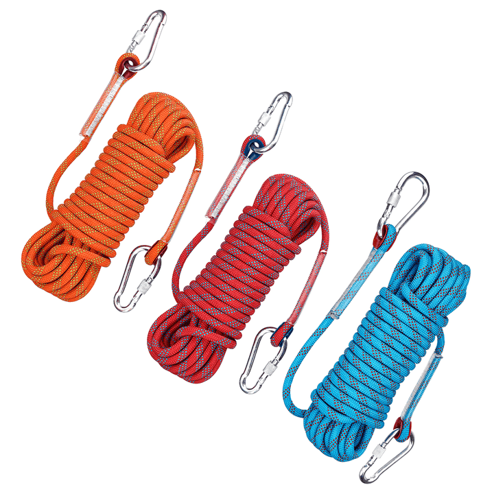 10Mx10Mm Double Buckle Rock Climbing Rope Outdoor Sports Hiking Climbing Downhill Safety Rope - MRSLM