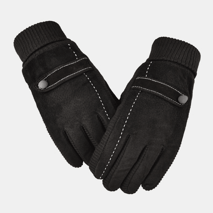 Men Leather plus Velvet Thick Screen Touchable Riding Driving Motorcycle Windproof Keep Warm Full-Finger Gloves - MRSLM