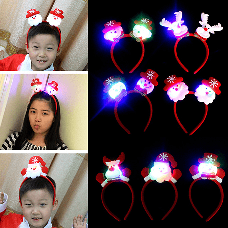 Flashing Double-Heads Christmas Head Clasp Headbrand Christmas Hair Hoop Christmas Party Supplies - MRSLM