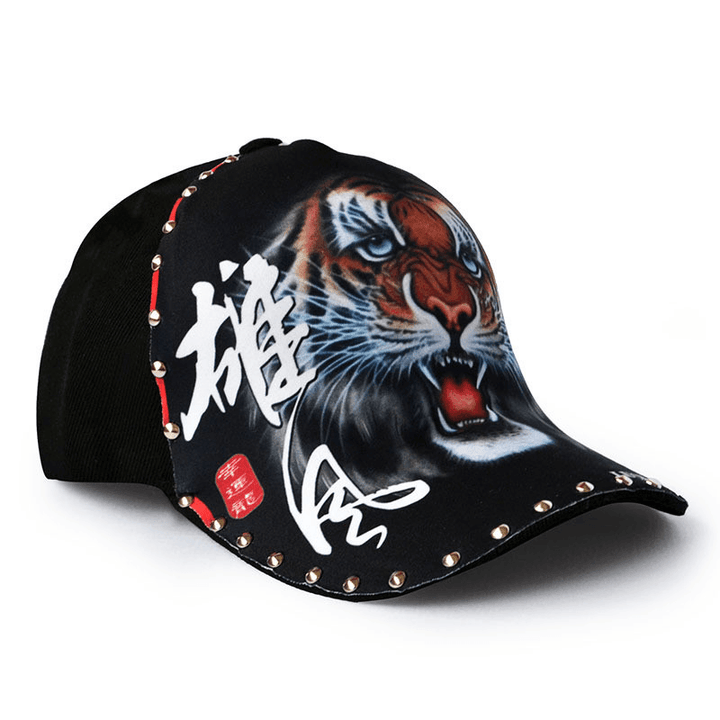 Hat Men'S Black Rivet Baseball Cap Green Tiger Head Cap - MRSLM