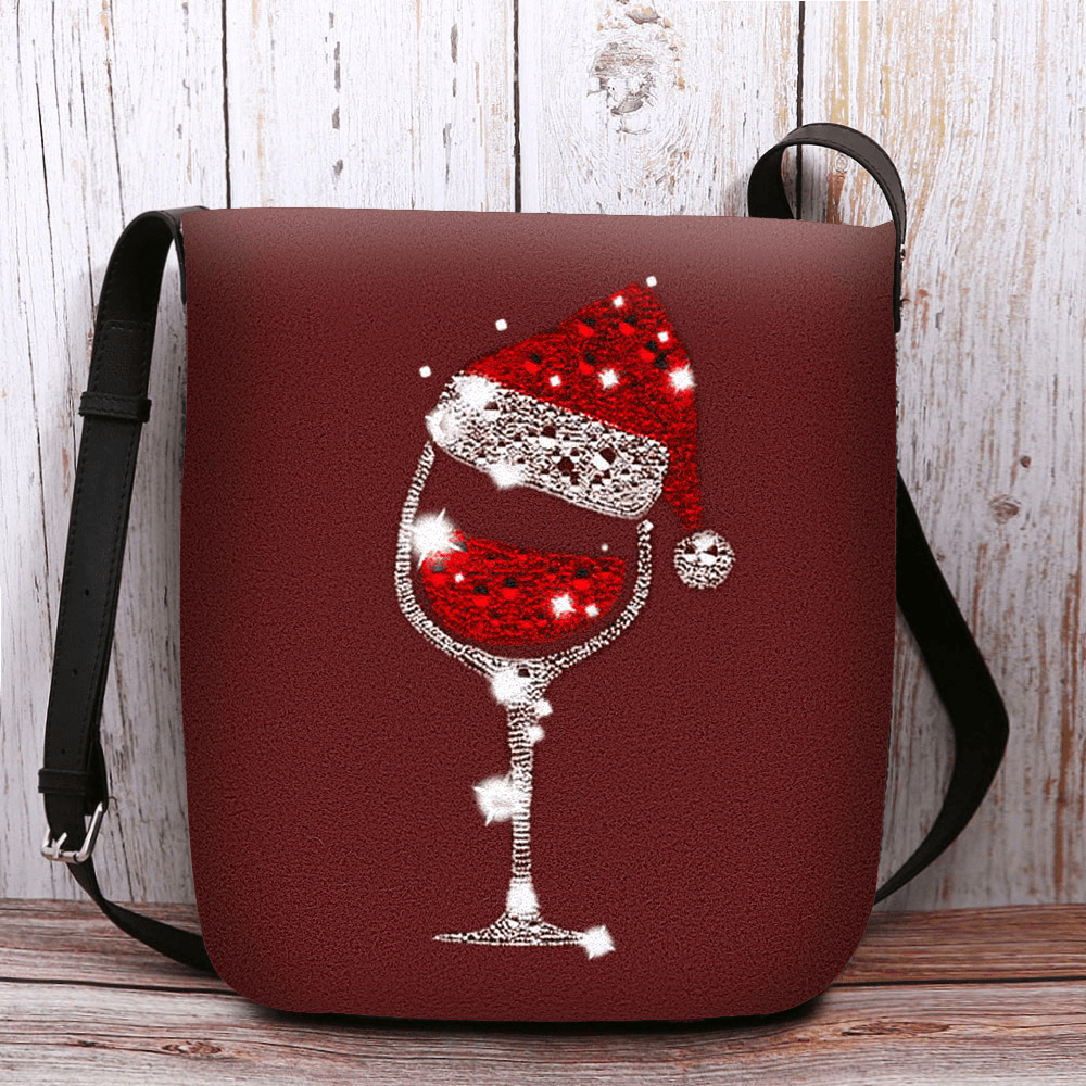 Women Felt Ladies Christmas Hat Glass Cup Casual Outdoor Crossbody Bag Shoulder Bag - MRSLM