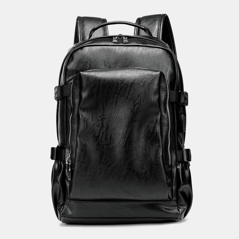 Men PU Leather USB Charging Business Casual Waterproof 14 Inch Laptop Bag Student School Bag Adjustable Backpack - MRSLM