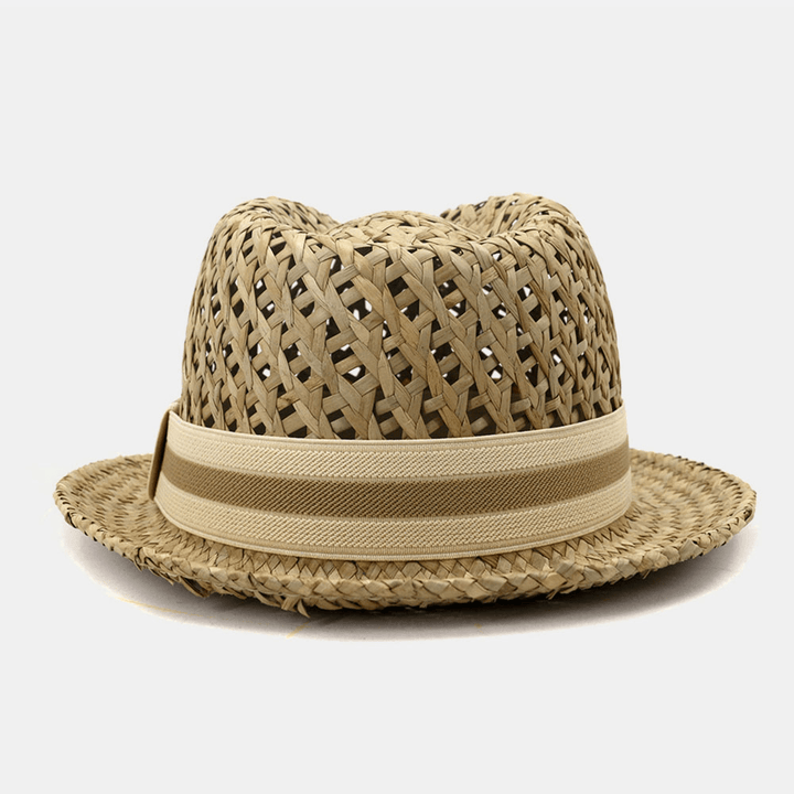 Unisex Sunscreen Travel Beach Sun Hat British Style Elegant Seaside Jazz Hat Straw Hat - MRSLM