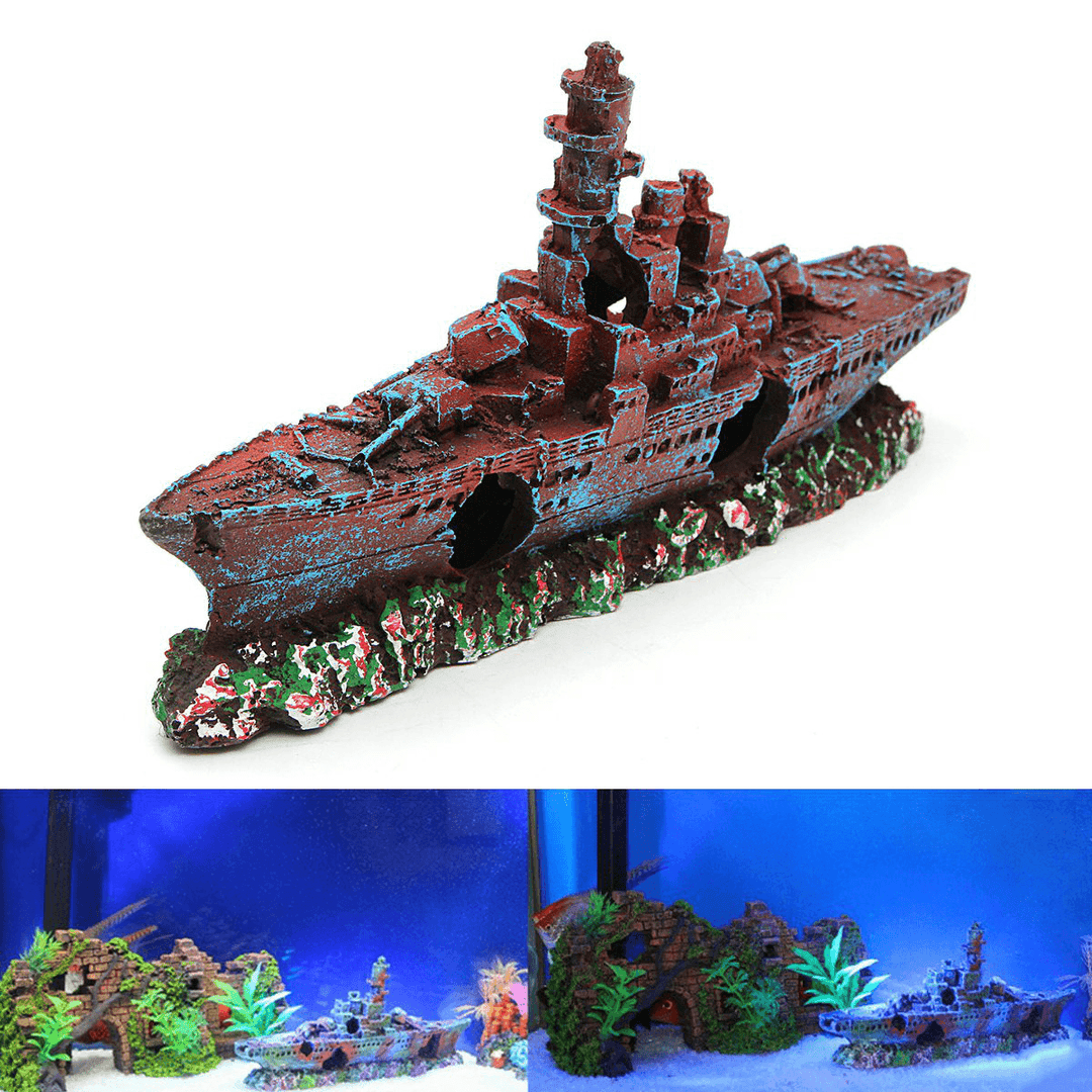 Aquarium Destroyer Navy War Boat Ship Wreck Fish Tank Cave Decorations Ornament - MRSLM