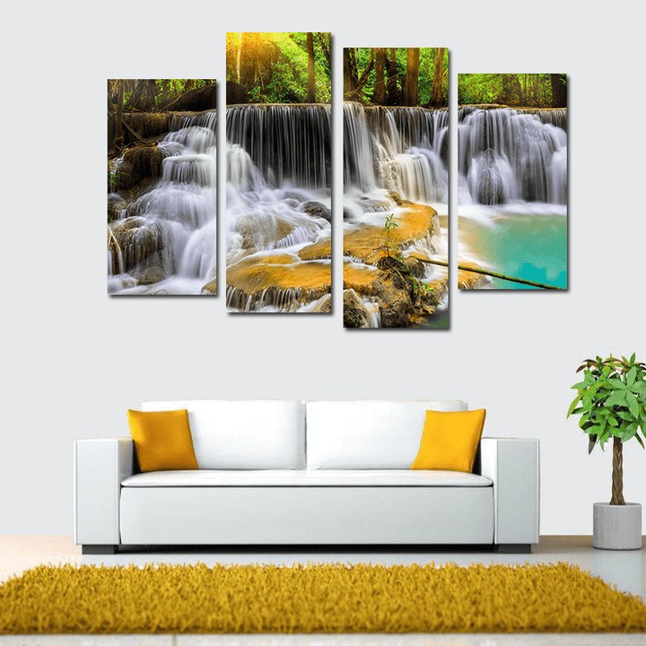 Miico Hand Painted Four Combination Decorative Paintings Ancient Small Waterfall Wall Art for Home Decoration - MRSLM