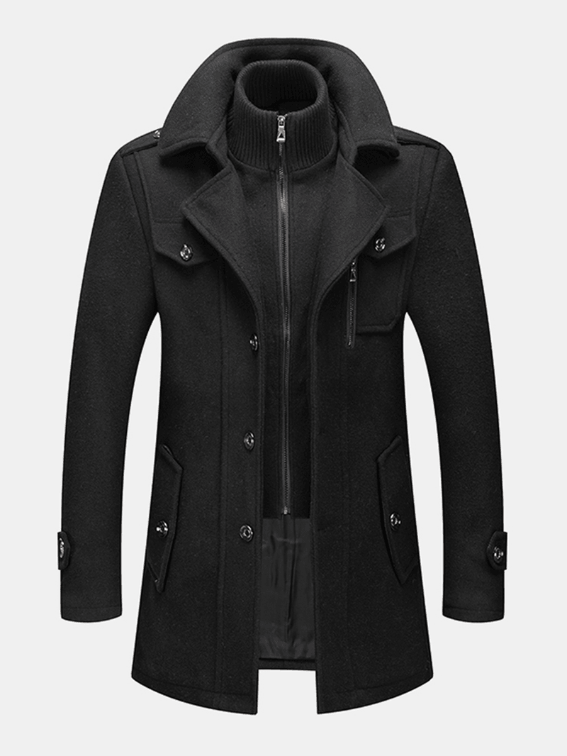 Mens Woolen Double Collar Thick Single-Breasted Casual Warm Overcoat - MRSLM