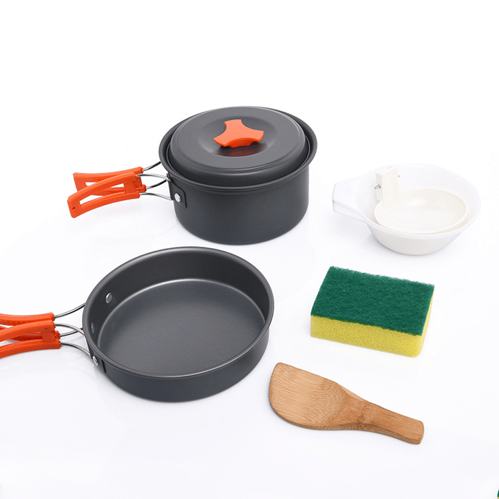 Widesea 1-2 People Camping Tableware Non-Stick Pan Folding Pot Bowl Cleaning Tools Outdoor Picnic BBQ Cooking - MRSLM