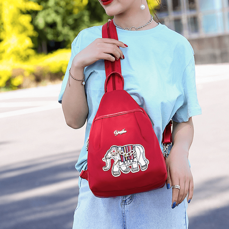 Women Fashion Elephant Pattern Embroidery Cute Chest Bag Backpack - MRSLM