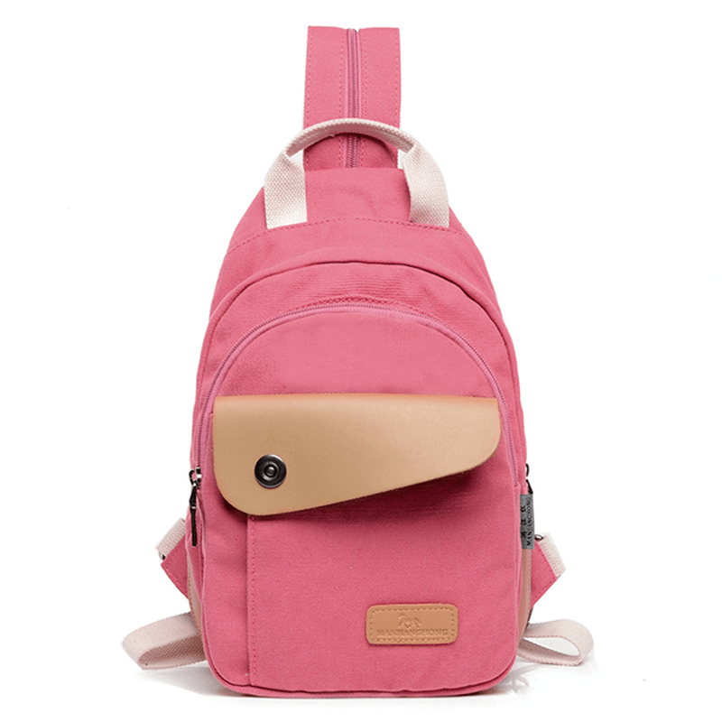 Multifunctional Women Canvas Backpack Pu Leather Chest Bag - MRSLM