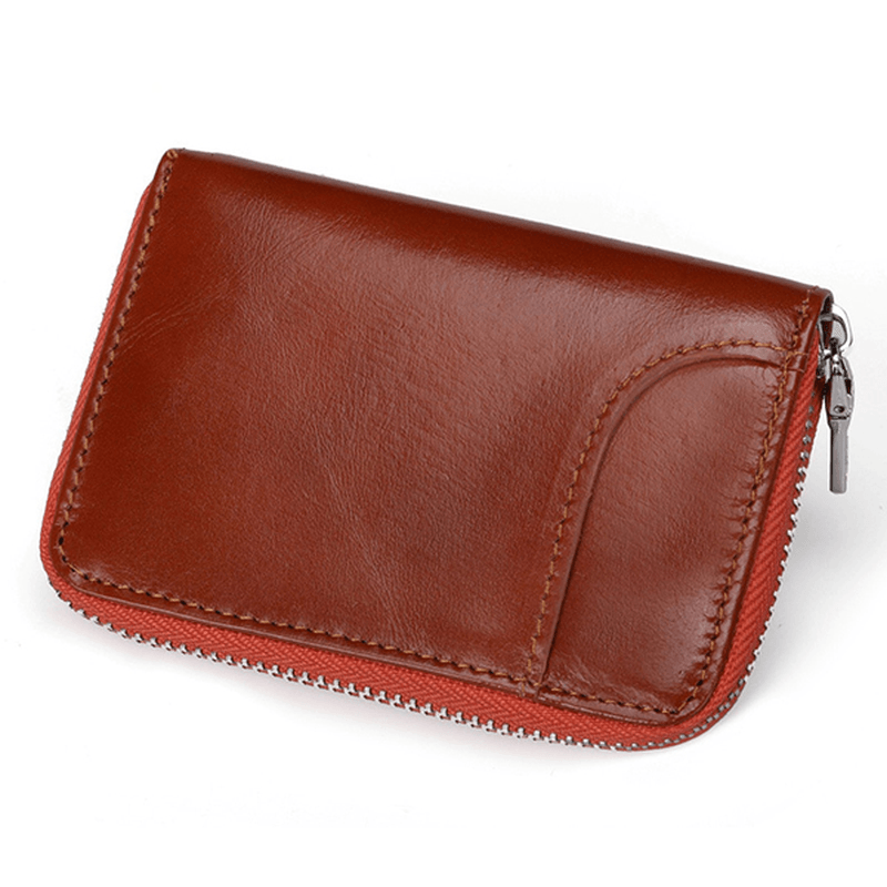 RFID Men and Women Genuine Leather 12 Card Slot Wallet Short Coin Purse - MRSLM