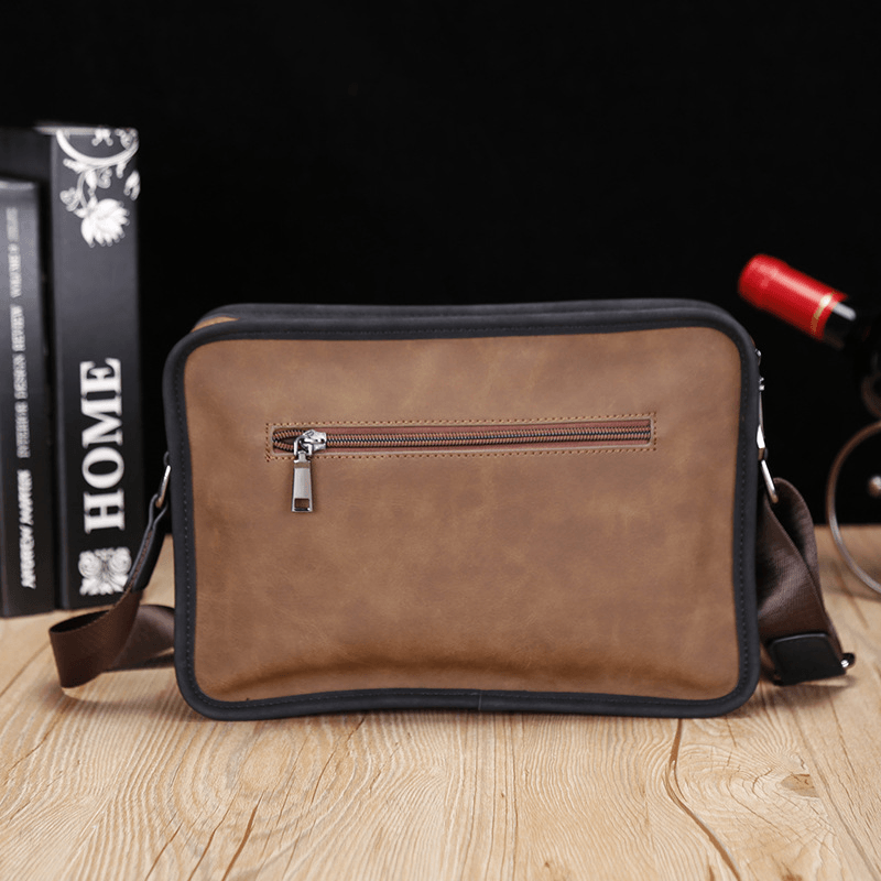 Men PU Leather Anti-Theft British Retro Crossbody Bags Shoulder Bag Messenger Bag - MRSLM