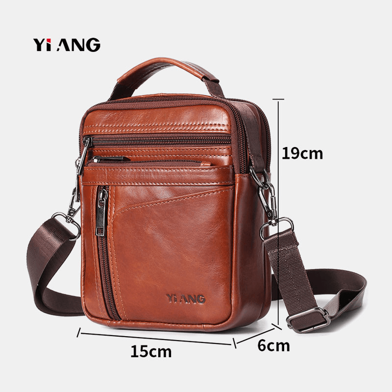 Men Small Genuine Leather Large Capacity Shoulder Bag Crossbody Bag - MRSLM