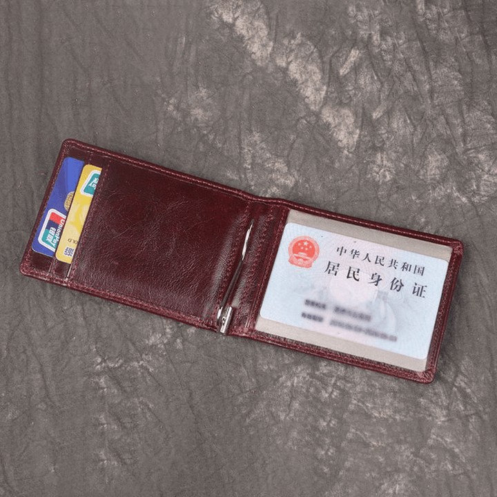 Men Genuine Leather RFID Anti-Theft Antimagnetic Swipe Easy Carry Card Bag Money Clip Wallet - MRSLM