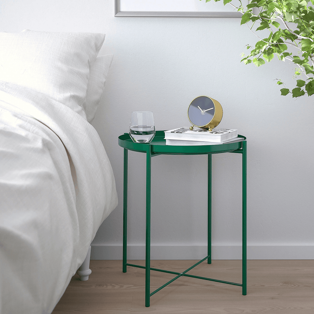 Round Tray Table Coffee Bedside Table Storage Steel Leg Industrial Modern Style - MRSLM