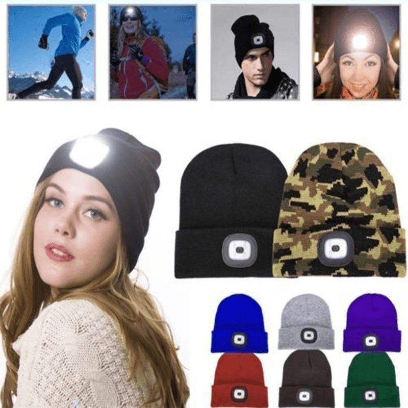 LED Light Beanie Hat Knit Cap Jogging Night Walking - MRSLM