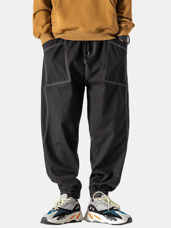 Mens Seam Loose Drawstring Jogger Pants with Large Pocket - MRSLM