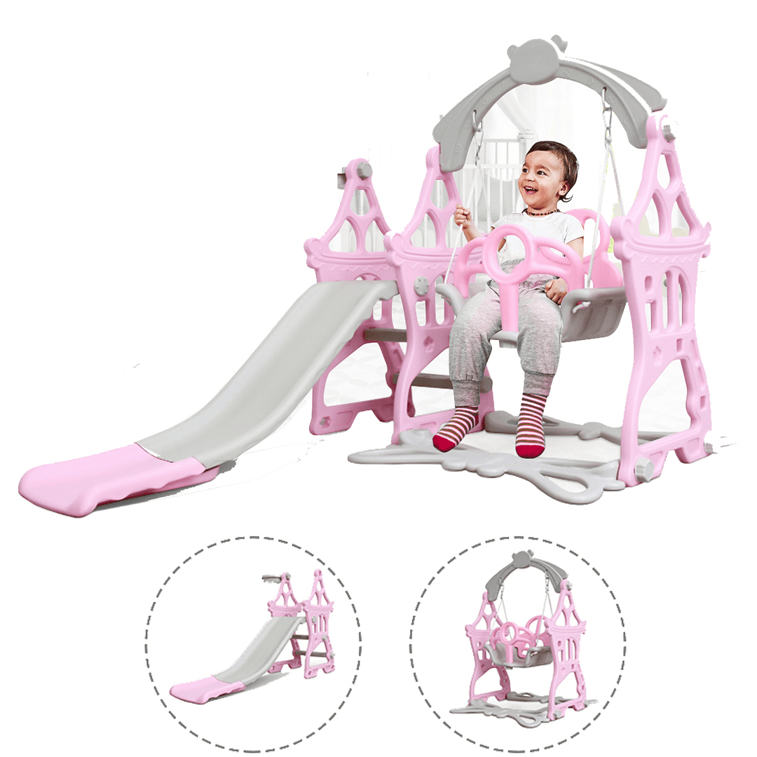 3 in 1 Kids Slide Swing Combination Children Indoor Playground Househeld Swing Toys + Basketball Hoop + Slide - MRSLM