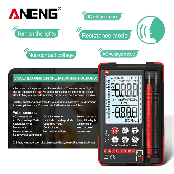 ANENG Q60S Q60 Digital Multimeter AI Speech Recognition Transistor Tester 6000 Counts True RMS Auto Electrical Capacitance Meter - MRSLM