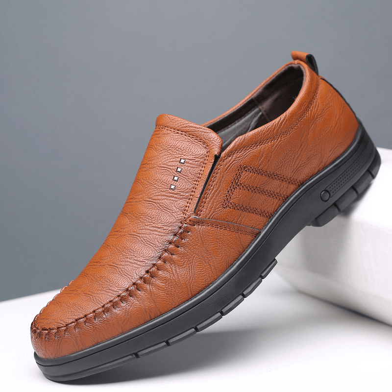 Men Microfiber Breathable Soft Bottom Slip on Comfy Casual Business Shoes - MRSLM