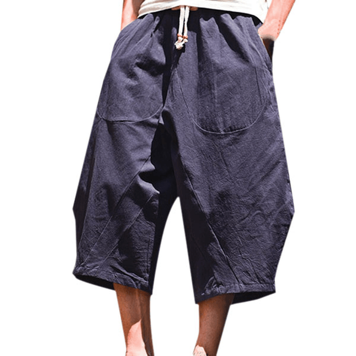 Mens Cotton Linen Loose Casual Calf-Length Harem Pants - MRSLM