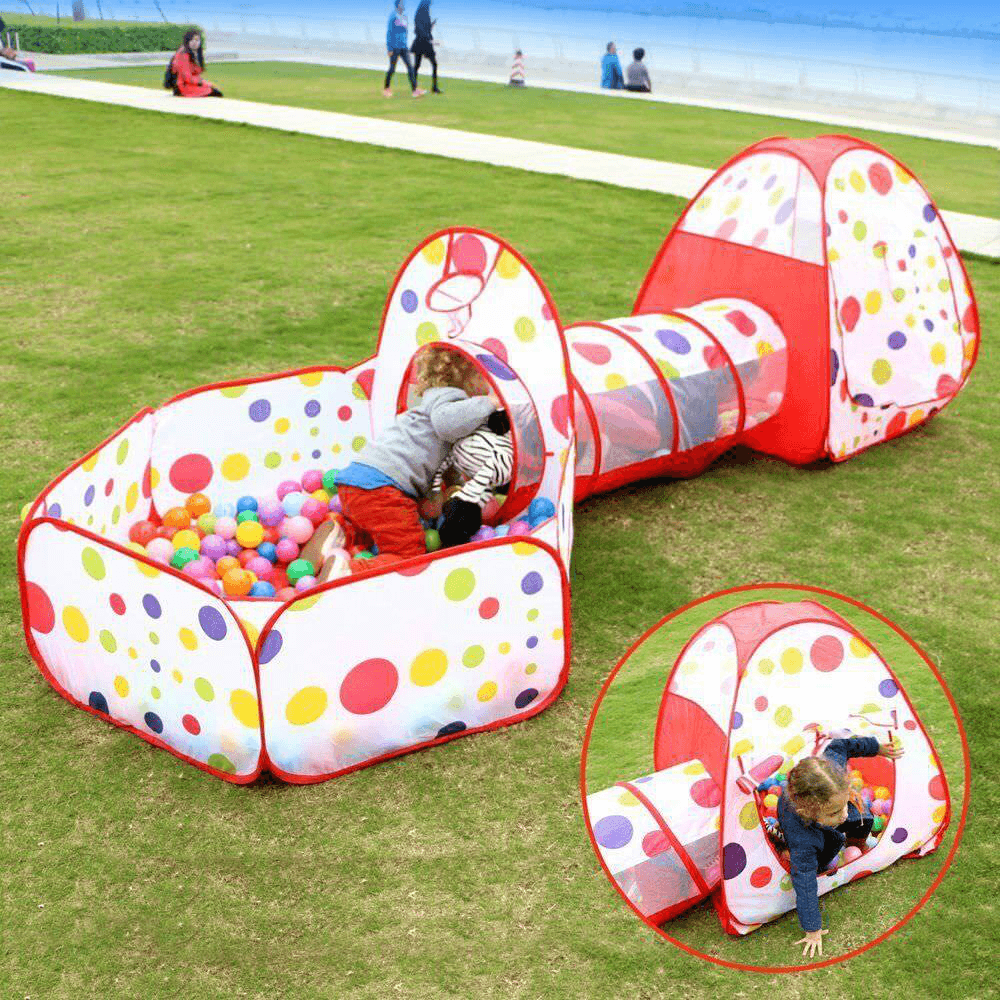 3-In-1 Kids Play Tent Baby Tunnel Game House Ball Pit Pool Indoor Outdoor Playground - MRSLM