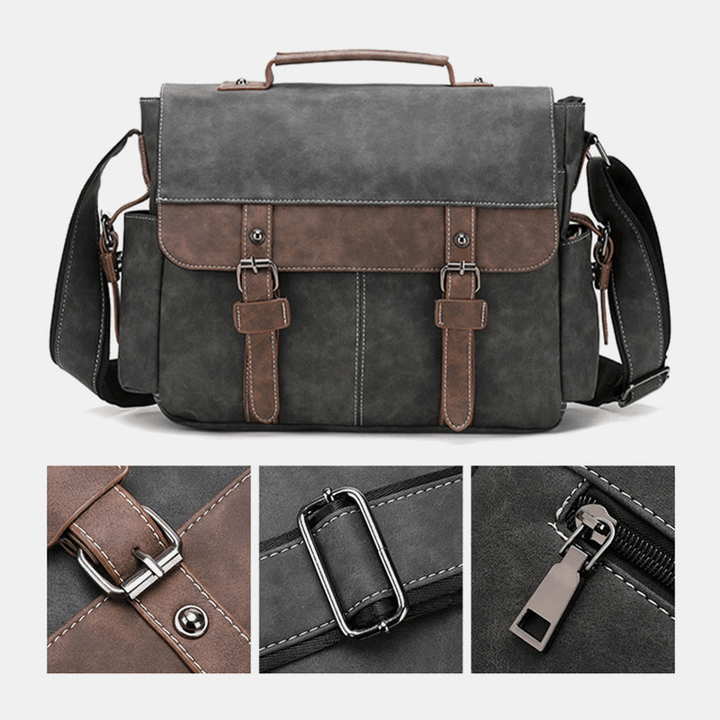 Men PU Leather Flap-Over Large Capacity Crossbody Bags Casual Fashion Multi-Pocket Messenger Bag Handbag Shoulder Bag - MRSLM