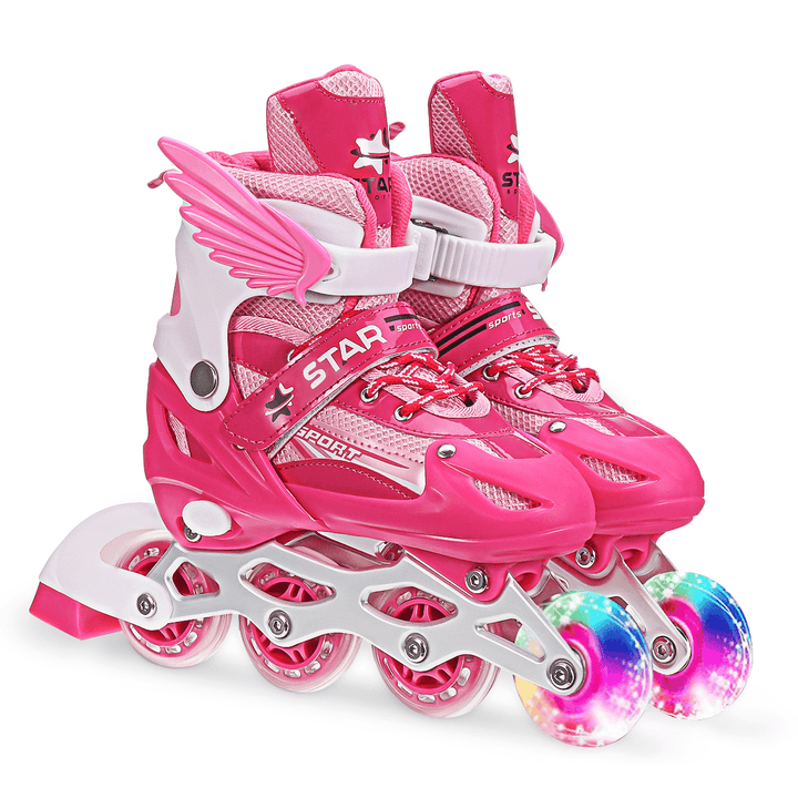 Kids Adjustable Inline Skates with Light up Wheels Outdoor & Indoor Roller Skates for Boys Girls Beginners - MRSLM