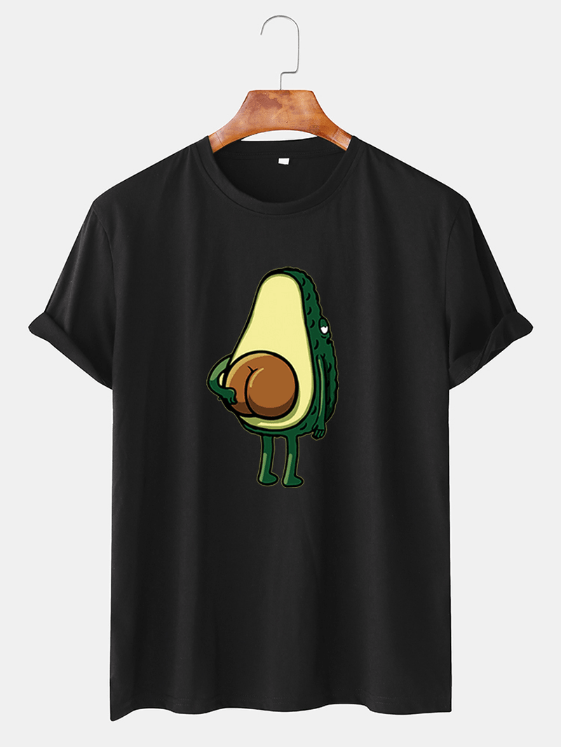 Mens Funny Cartoon Avocado Printed Casual O-Neck Short Sleeve T-Shirts - MRSLM