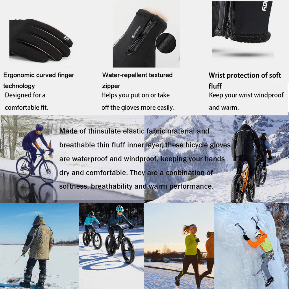 Unisex 2-Fingerless Winter Outdoor Sports Workout Biking Gloves Two Finger Design Free Control Touch Screen Warm Waterproof Gloves - MRSLM