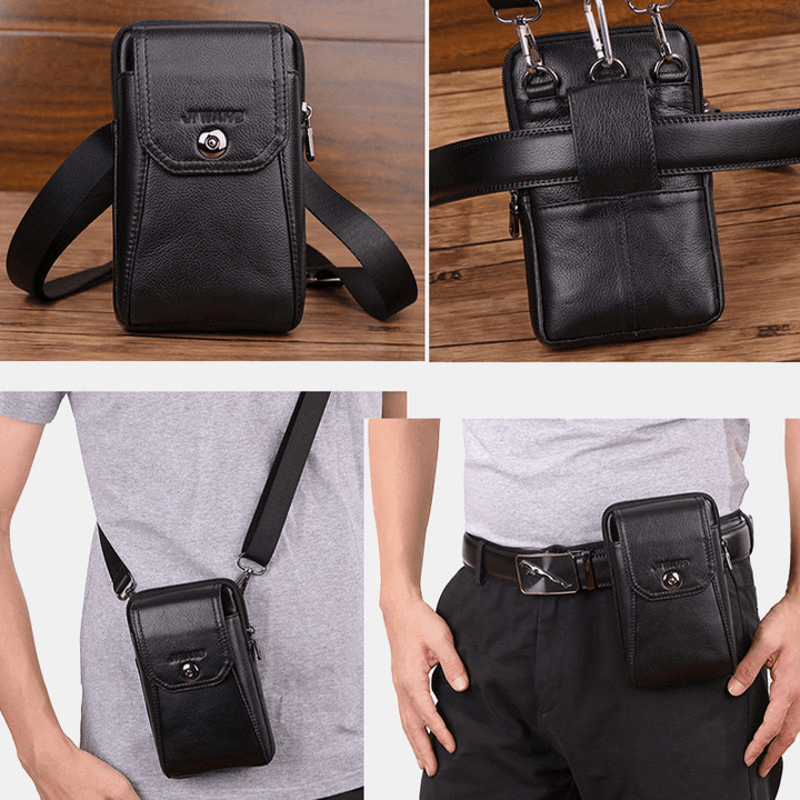 Men Genuine Leather Vintage Shoulder Bag Waist Bag Phone Bag for Business - MRSLM