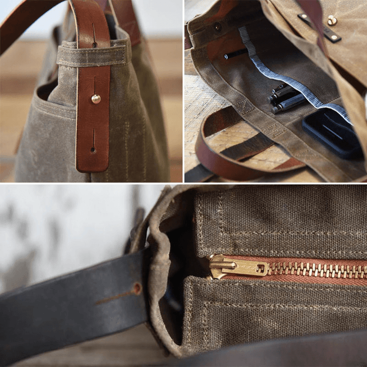 Men Vintage Patchwork Washed Craft Canvas Crossbody Bag Briefcase Teacher Bag - MRSLM