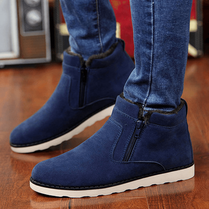 Men Comfortable Side Zipper Warm Fur Lining Suede Ankle Boots - MRSLM