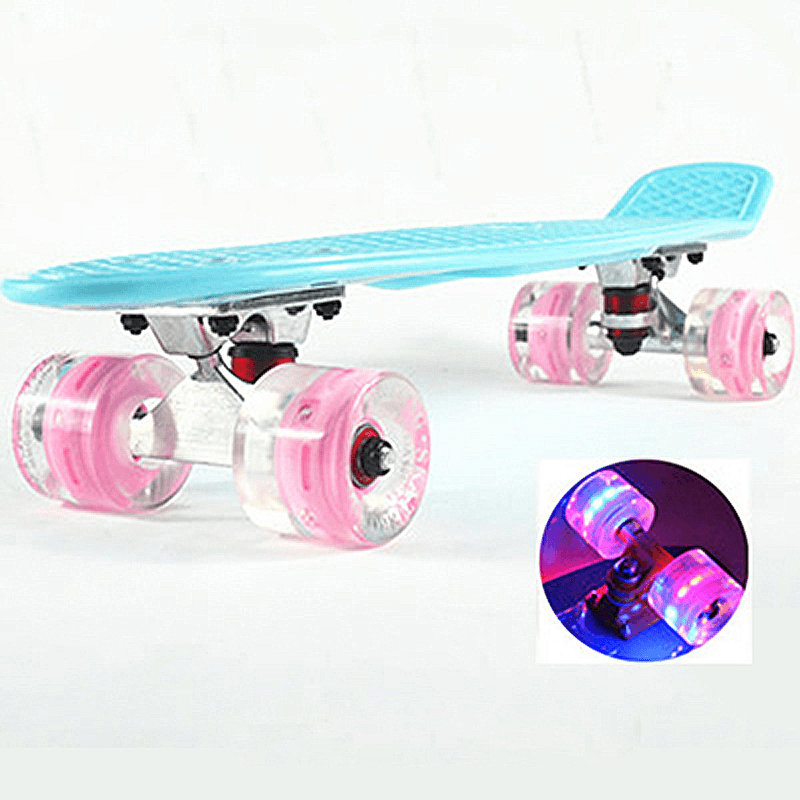 22 Inch Mini Cruiser Skateboard with Flash Wheel Single Banana Longboard Road Skate Board Small Skateboarding for Adult Children - MRSLM