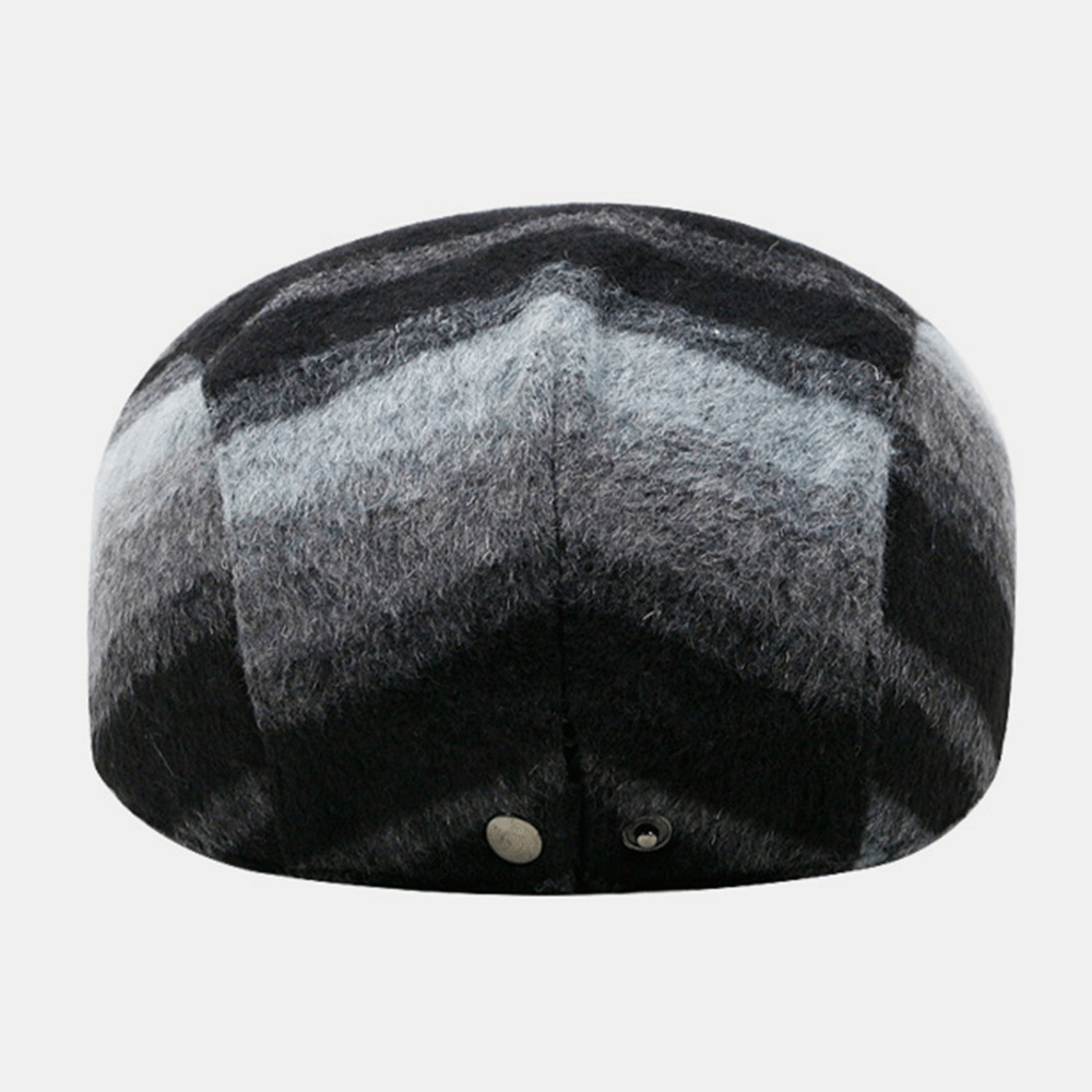 Unisex Woolen Color Matching Striped Beret British Retro Autumn Winter Warm Outdoor Sunshade Painter Hat - MRSLM