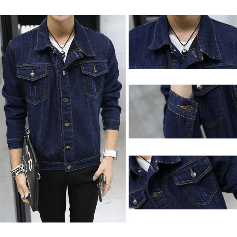 Mens Thick Denim Turn down Collar Fashion Casual Jacket - MRSLM