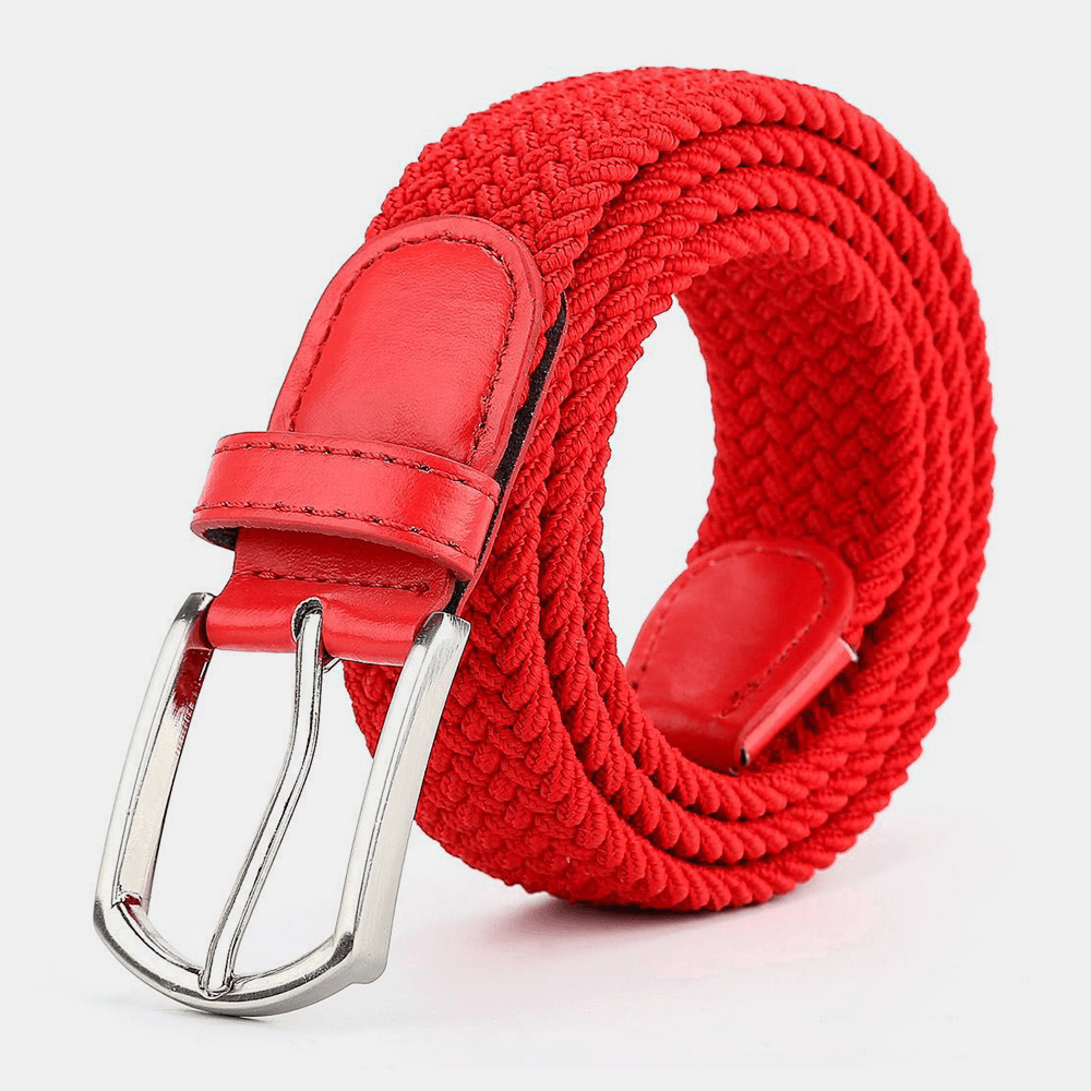 Unisex PU 110 CM Elastic Woven Style Casual Pin Buckle Jeans Belt - MRSLM