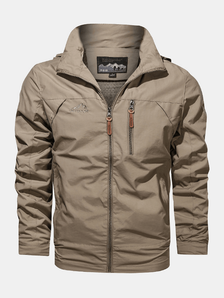 Mens Windproof Multi Pocket Windproof Waterproof Zipper Hooded Jacket - MRSLM