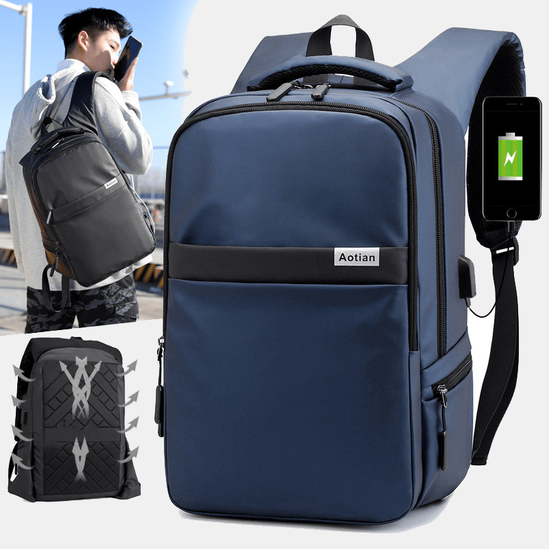 Men USB Charging Outdoor Nylon Travel Waterproof Large Capacity 13 Inch Laptop Bag Travel Bag Backpack - MRSLM