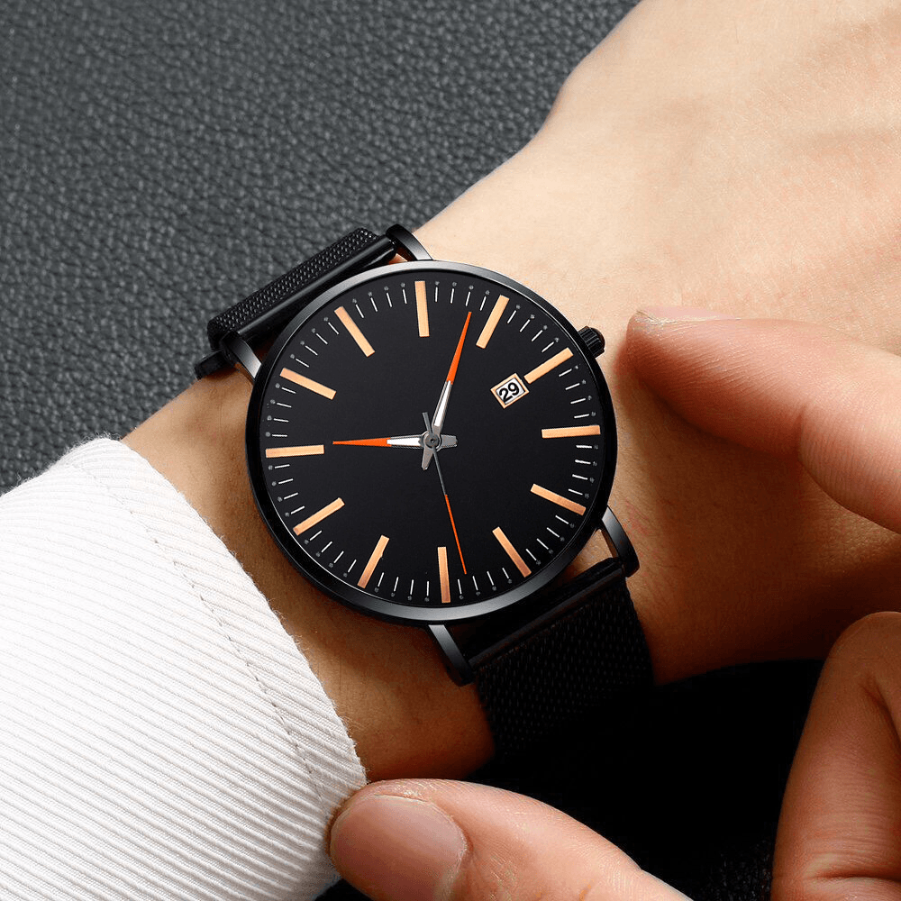 Fashion Casual Men Business Watch Decorated Alloy Strap Pointer Calendar Quartz Watch - MRSLM