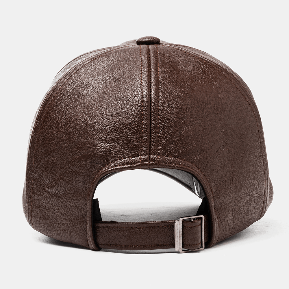 Collrown Men'S PU Leather Woven Hat Baseball Cap Warm Hats - MRSLM