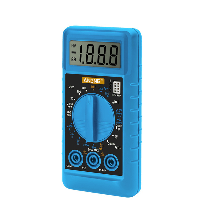 ANENG DT812 Mini Digital Multimeter with Buzzer Overload Protection Pocket Voltage Ampere Ohm Meter DC AC LCD Portable Blue - MRSLM