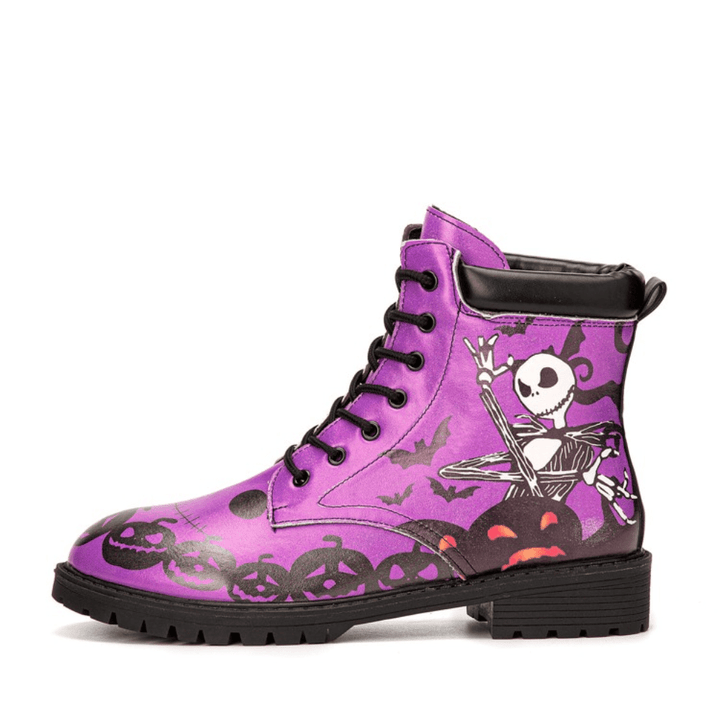 Men Leather Halloween Funny Printing Soft Sole Comfy round Toe Casual Martin Boots - MRSLM