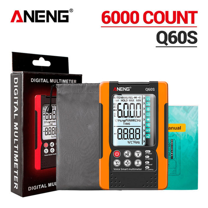 ANENG Q60S Q60 Digital Multimeter AI Speech Recognition Transistor Tester 6000 Counts True RMS Auto Electrical Capacitance Meter - MRSLM