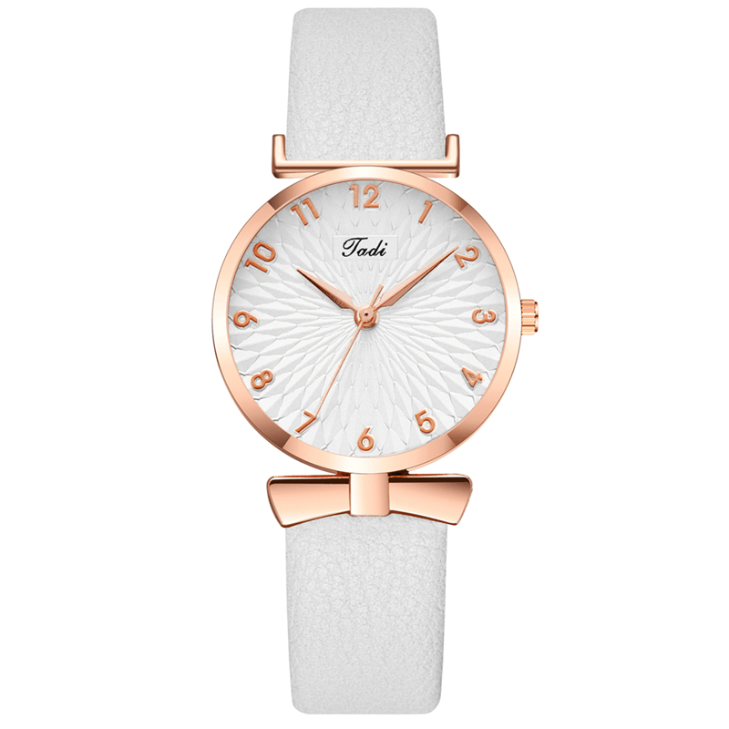 Business Elegant Women Watch Leather Band Petal Gradient Pattern Dial Adjustable Clasp Quartz Watch - MRSLM