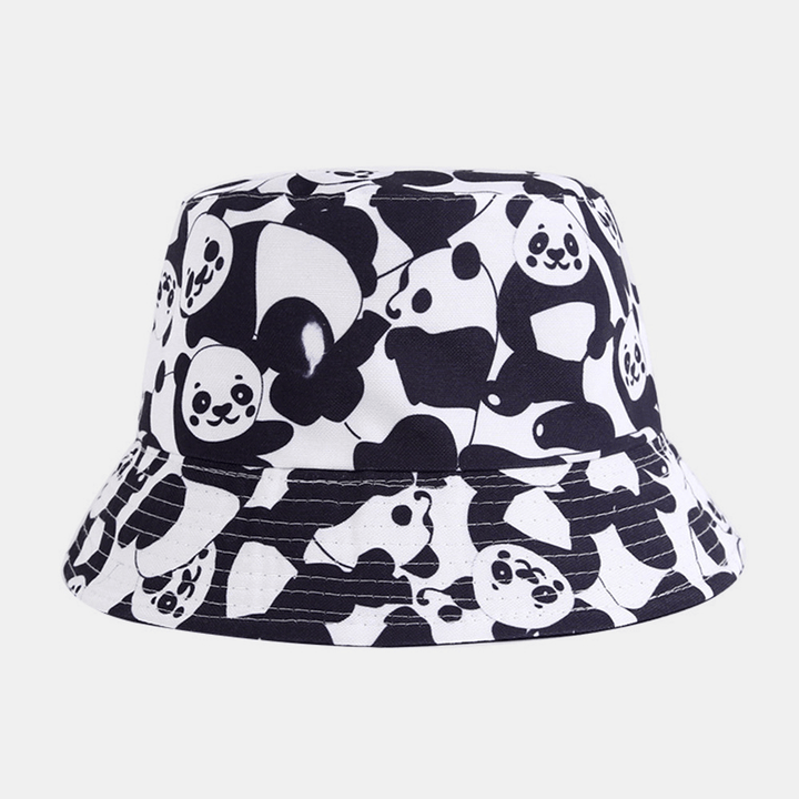 Women Double-Side-Wear Zebra Cow Panda Pattern Print Bucket Hat Fashion Casual All-Match Sunscreen Beach Hat - MRSLM