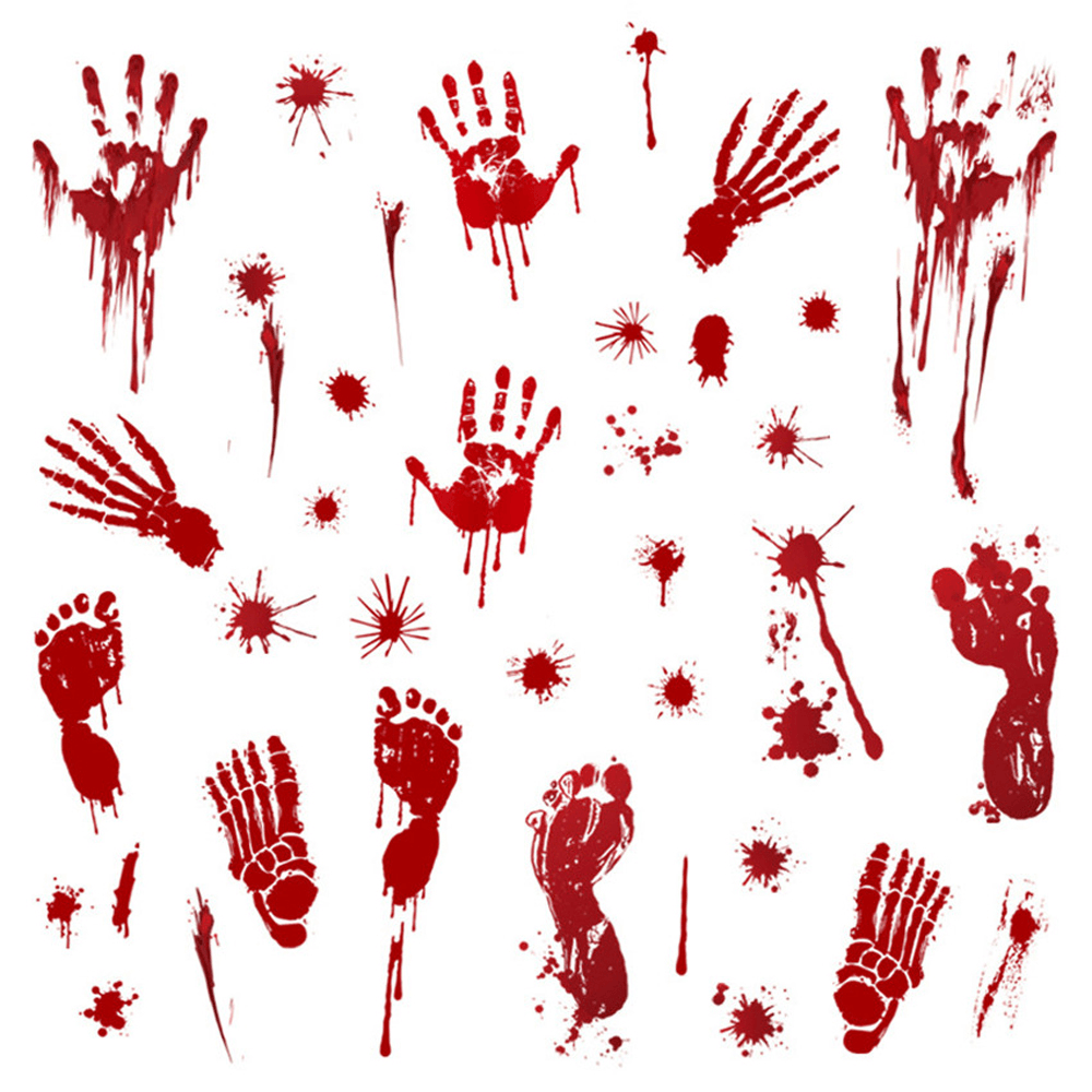 Halloween Wall Sticker Bloody Handprint Footprints Floor Clings Horror Decal Halloween Glass Window Sticker Decaration - MRSLM