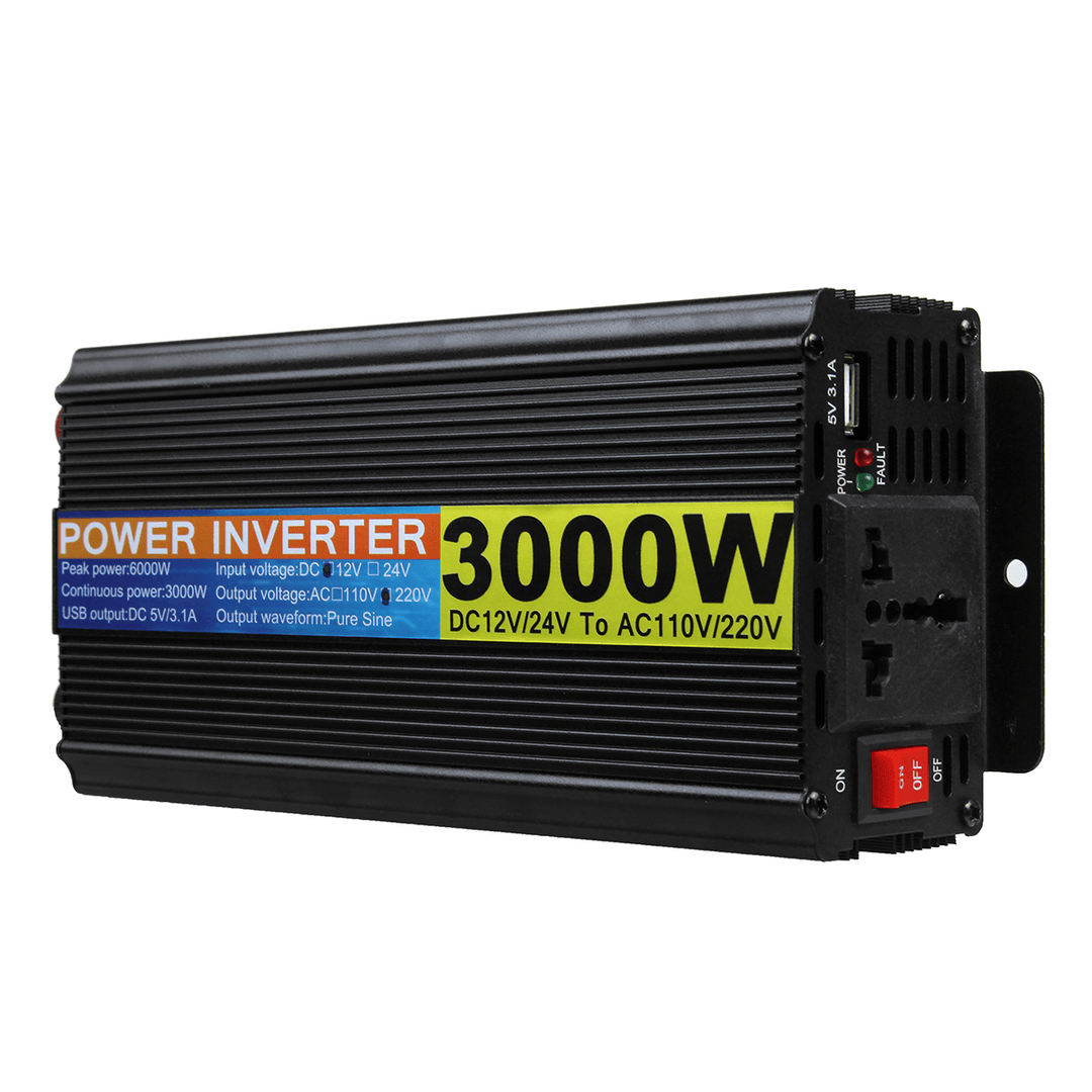 3000W 12V-220~240V Car Power Inverter LCD Display Converters Adapter Charger Modified Pure Sine Wave for Home - MRSLM